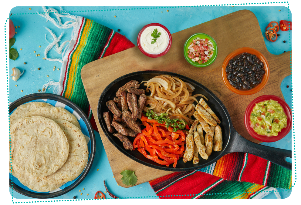 Grilled beef and grilled chicken fajitas